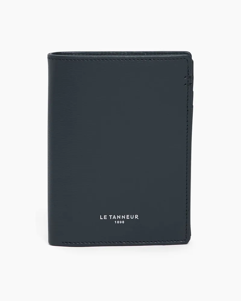Le Tanneur Große Bifold-Brieftasche im Hochformat mit Reißverschluss Lucien aus Korkleder Dämmerungsblau