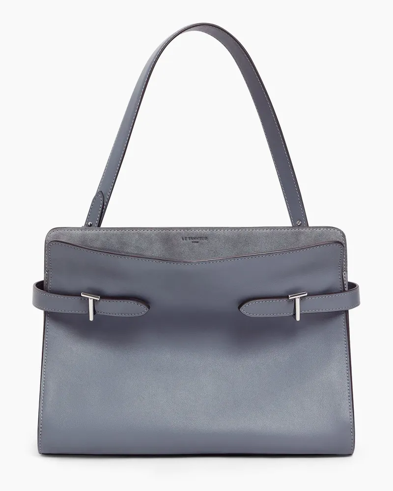 Le Tanneur Große Handtasche Emie aus Glatt- und Nubukleder Stahlblau