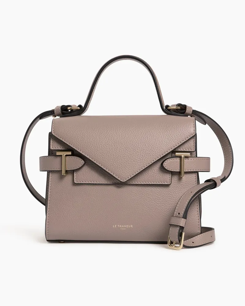 Le Tanneur Kleine Handtasche Emilie aus genarbtem Leder mit Doppelklappe Fossilgrau