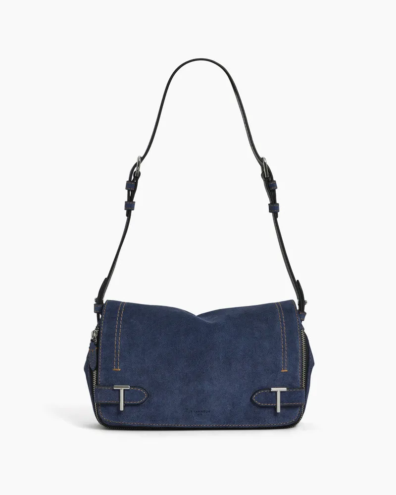 Le Tanneur Kleine Umhängetasche Simone aus Wildleder in Denim-Optik Black