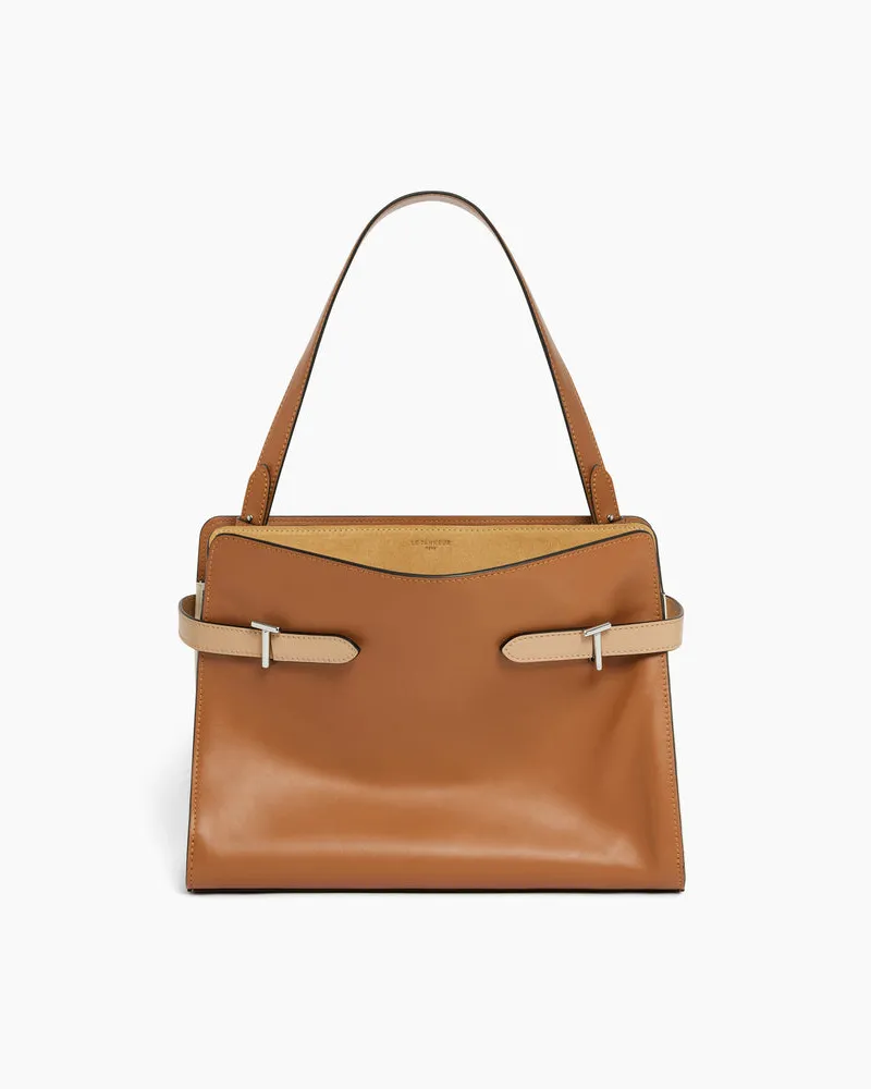 Le Tanneur Große Umhängetasche Emie aus Glatt- und Nubukleder Brown