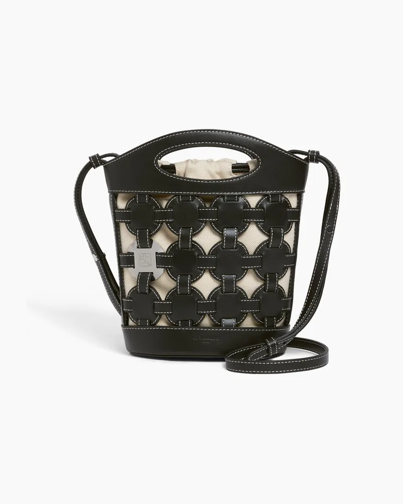 Le Tanneur Kleine Bucket Bag Le Potier aus Baumwoll-Canvas und Glattleder Black