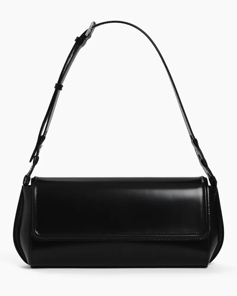 Le Tanneur Mittelgroße Schultertasche Solaise aus Glattleder mit Box-Effekt Black