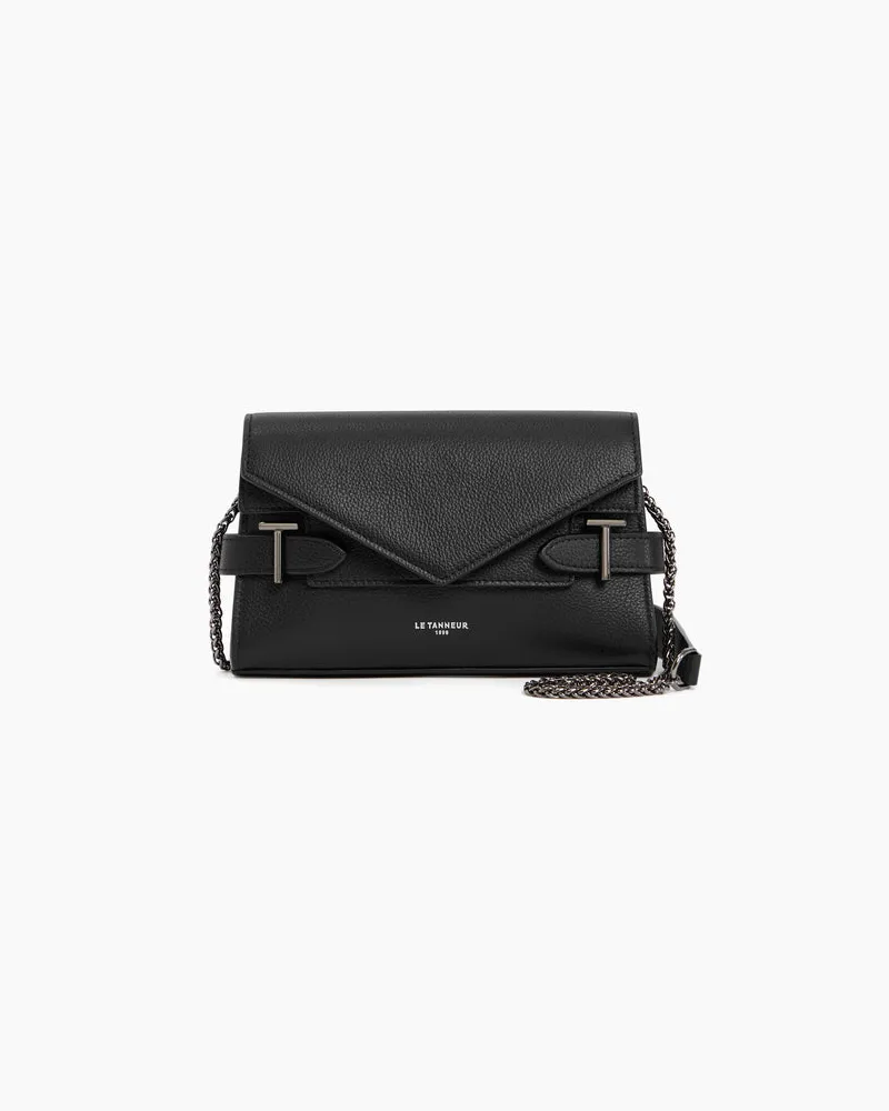 Le Tanneur Emilie Clutch aus genarbtem Leder mit doppelter Überschlag-Schulterriemen Schwarz