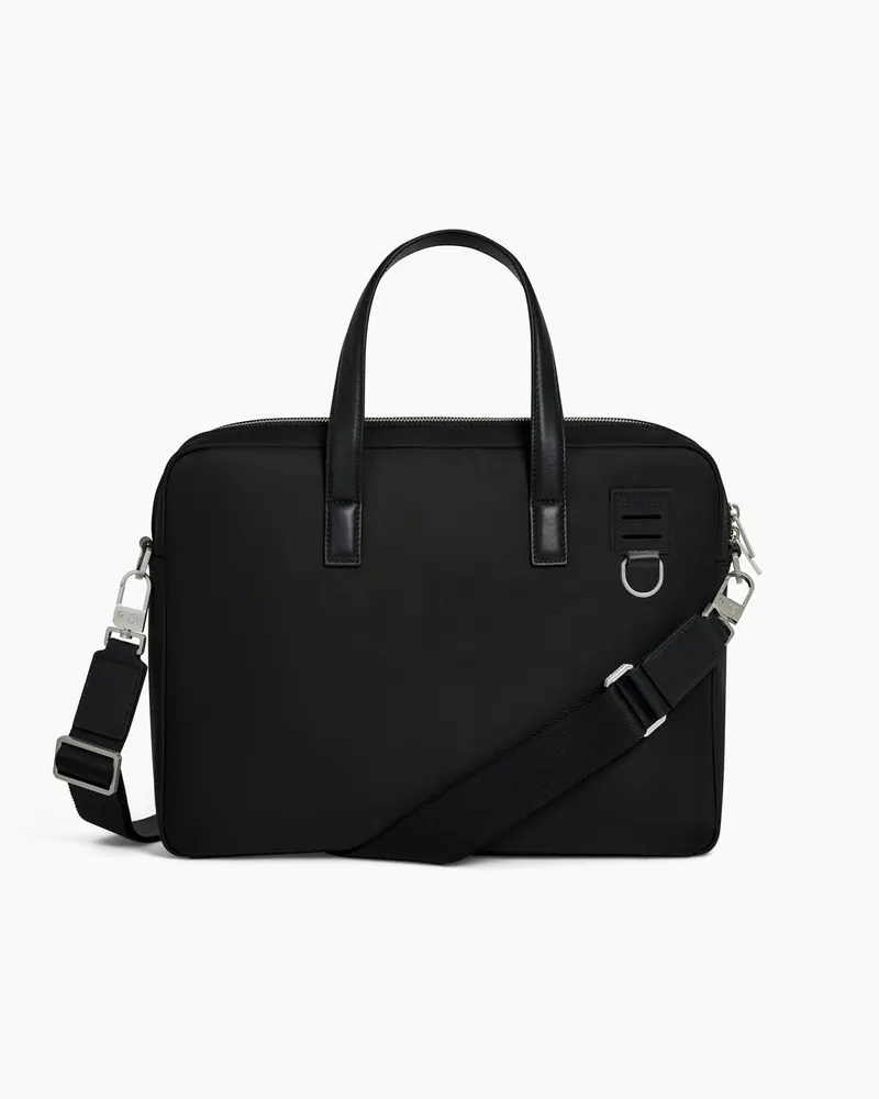 Le Tanneur 15-Zoll-Aktentasche Basile aus Nylongewebe und Glattleder Black