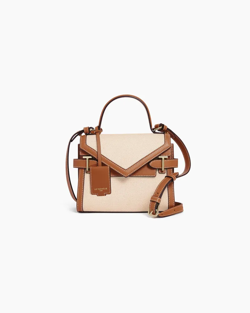 Le Tanneur Kleine Handtasche Emilie mit doppeltem Umschlag, aus Canvas-Baumwolle und Glattleder Brown