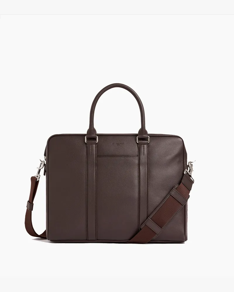 Le Tanneur 15" Charles Aktentasche aus genarbtem Leder mittleres Modell Brown
