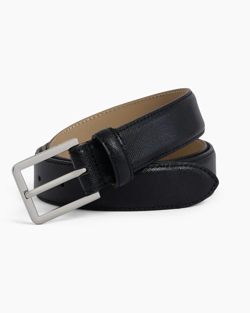 Le Tanneur Herrengürtel mit rechteckiger Schnalle aus geprägtem Leder Black