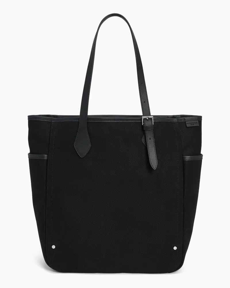 Le Tanneur Mittelgroße Cabas-Tasche Solveig aus Baumwoll-Canvas und Glattleder Schwarz