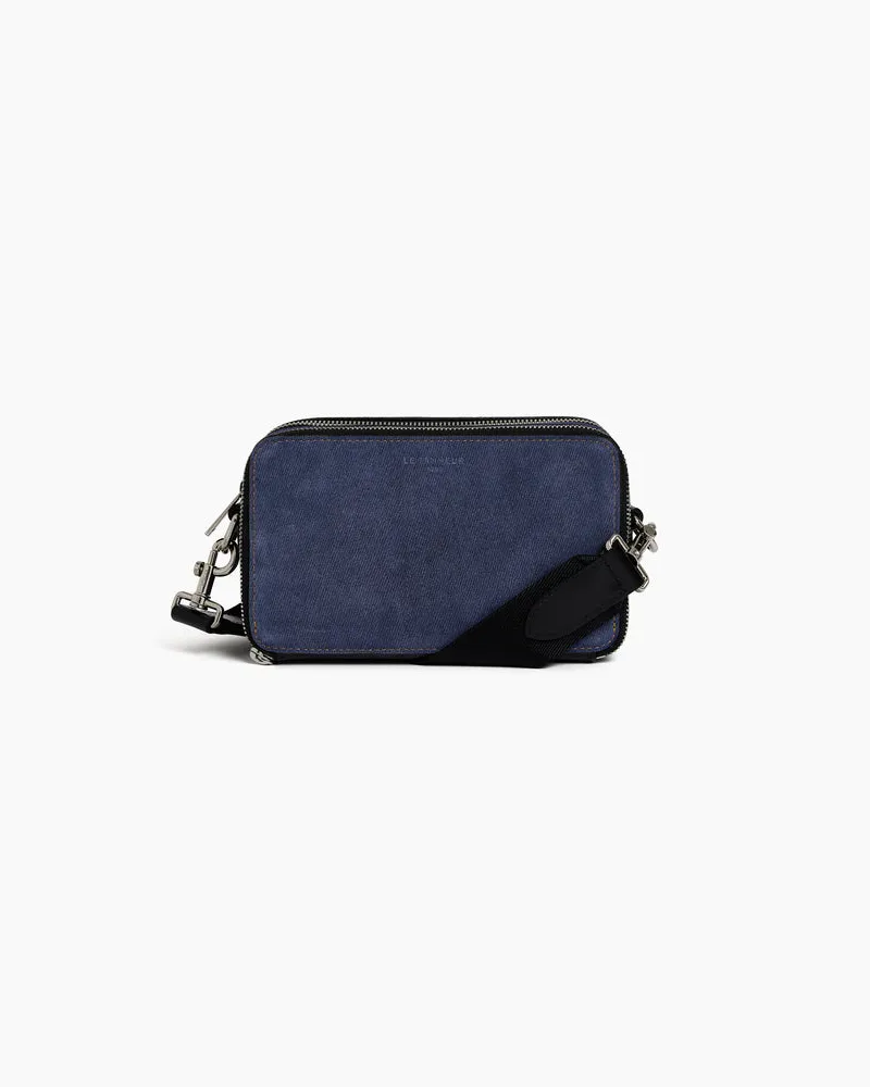 Le Tanneur Kleine Umhängetasche mit 2 Fächern Emile aus Wildleder in Denim-Optik Black