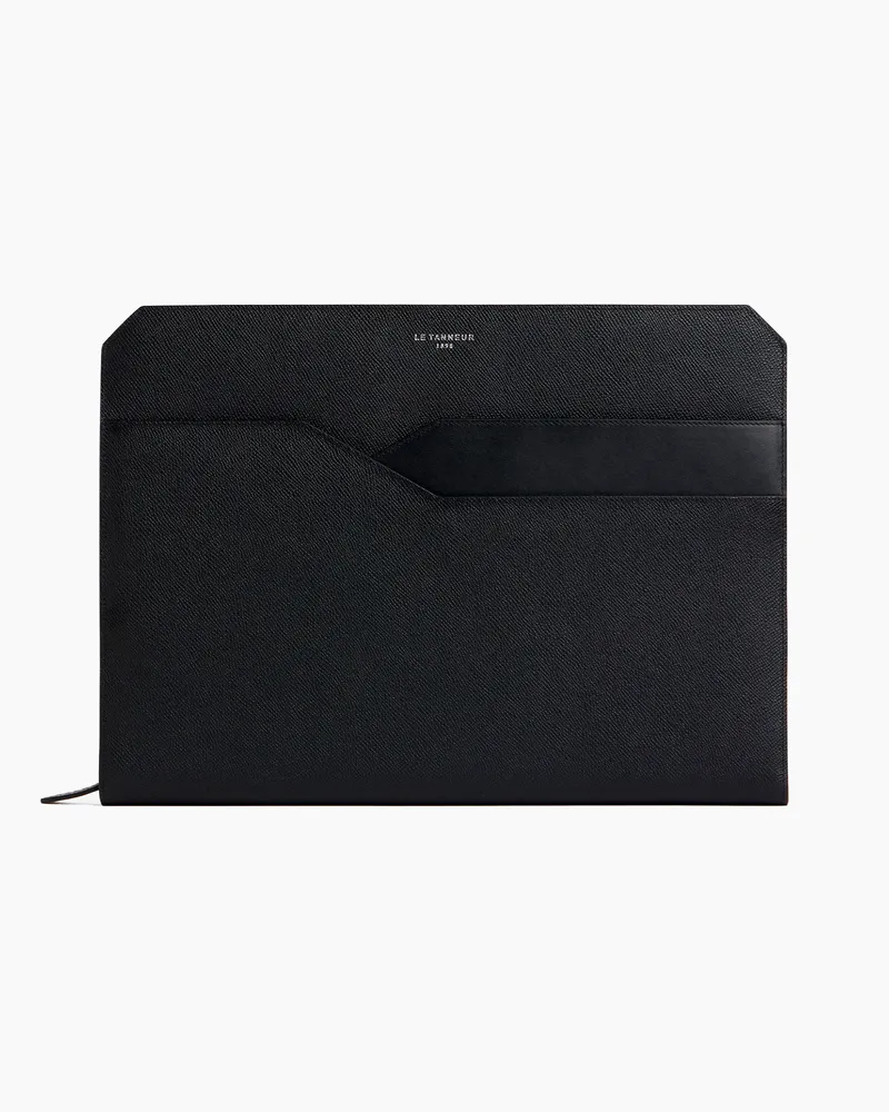 Le Tanneur Laptoptasche Gaston aus genarbtem Kreuzleder Black