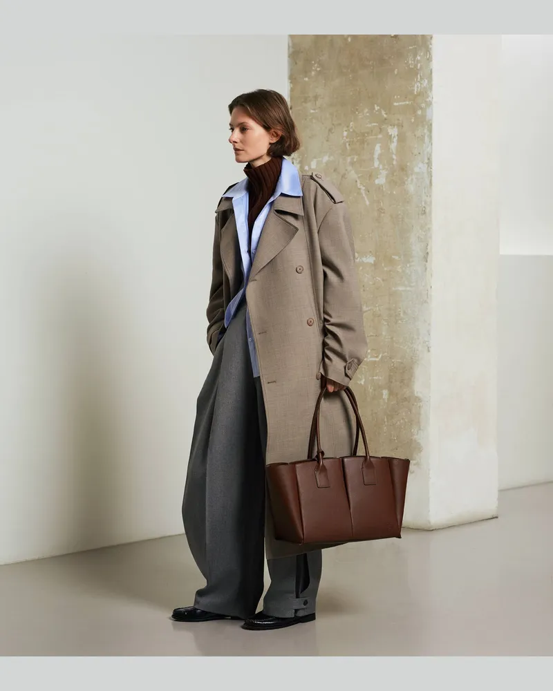 Le Tanneur Großer Shopper Elena aus genarbtem Leder Brown