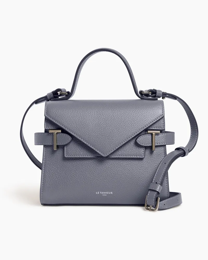 Le Tanneur Kleine Handtasche Emilie aus genarbtem Leder mit Doppelklappe Stahlblau
