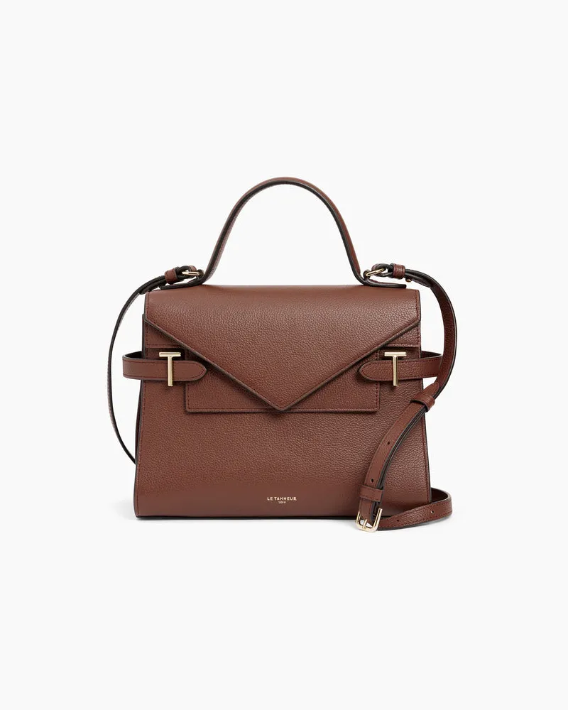 Le Tanneur Mittelgroße Handtasche Emilie aus genarbtem Leder mit Doppelklappe Brown