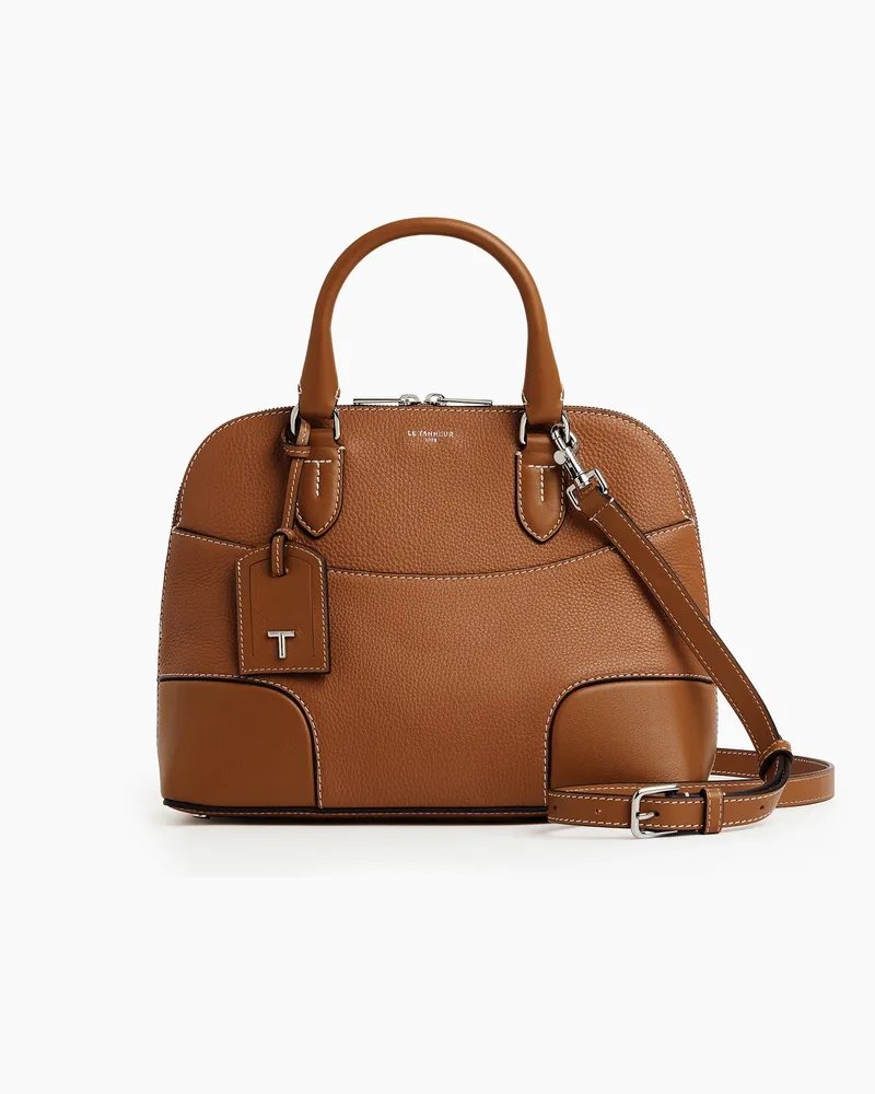 Le Tanneur Mittelgroße Handtasche Romy aus genarbtem Kreuz- und Glattleder Brown