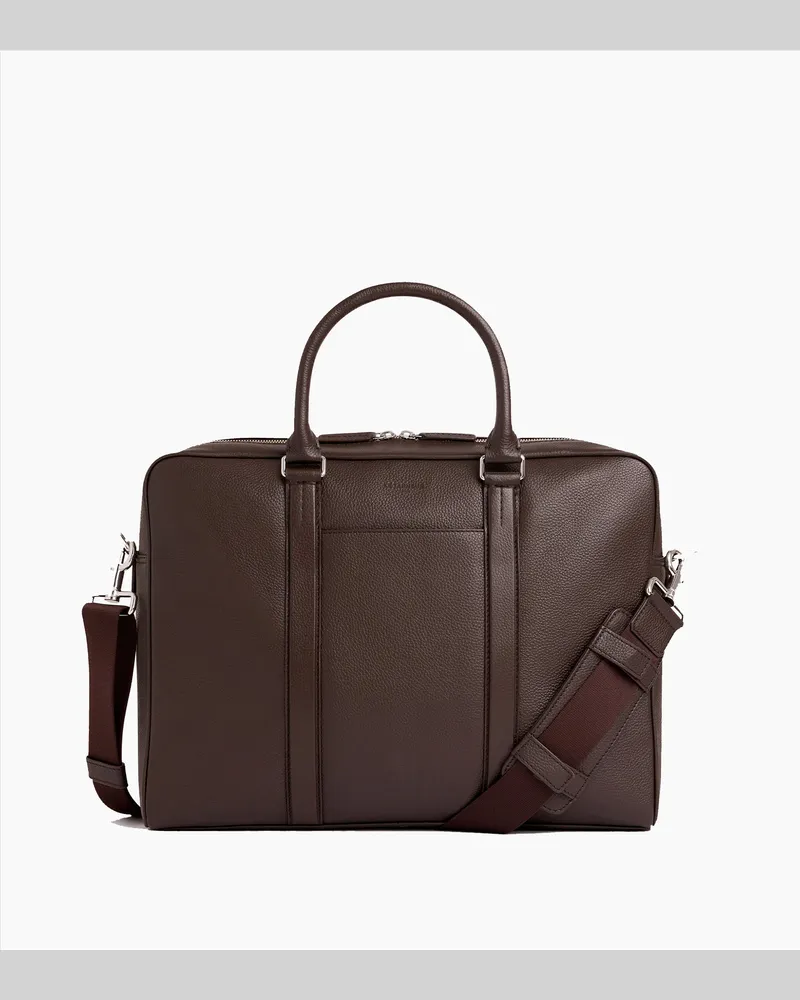Le Tanneur 15" Charles Aktentasche aus genarbtem Leder großes Modell Brown