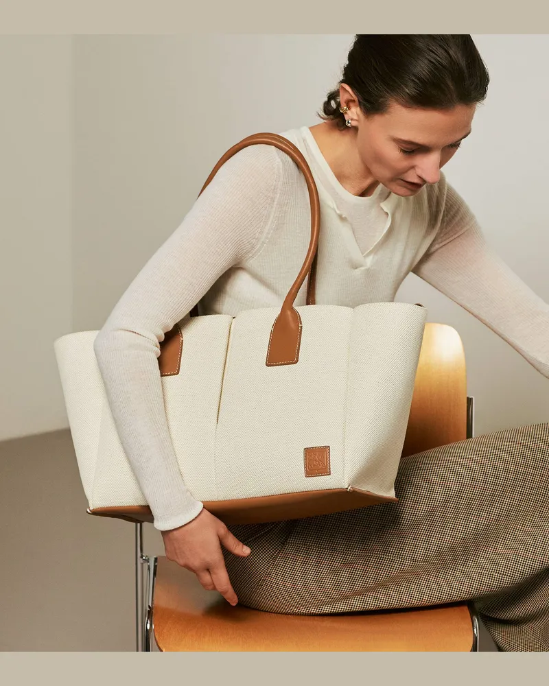 Le Tanneur Große Tragetasche Elena aus Baumwoll-Canvas und genarbtem Leder Brown