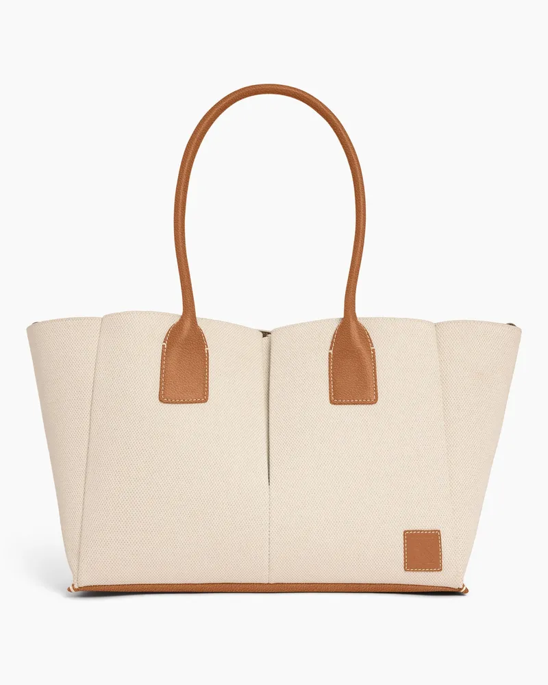 Le Tanneur Große Tragetasche Elena aus Baumwoll-Canvas und genarbtem Leder Brown