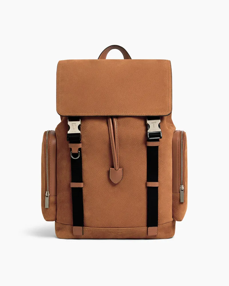Le Tanneur Rucksack mit Klappe Maurice aus genarbtem Nubukleder Brown