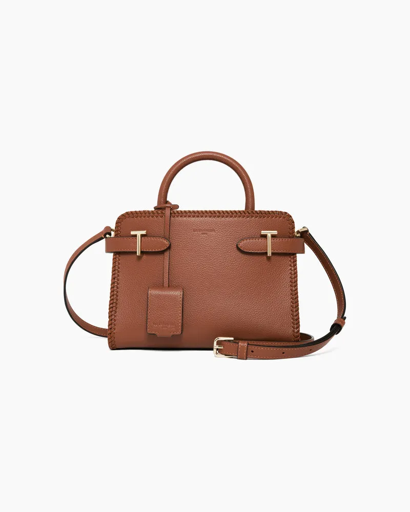 Le Tanneur Kleine Handtasche Emilie aus genarbtem Leder mit Naht-Details Brown