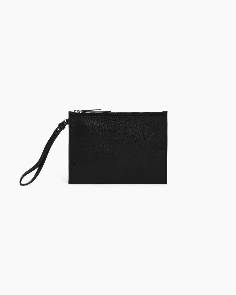 Le Tanneur Clutch aus genarbtem Leder mit Reißverschluss und Handschlaufe Black