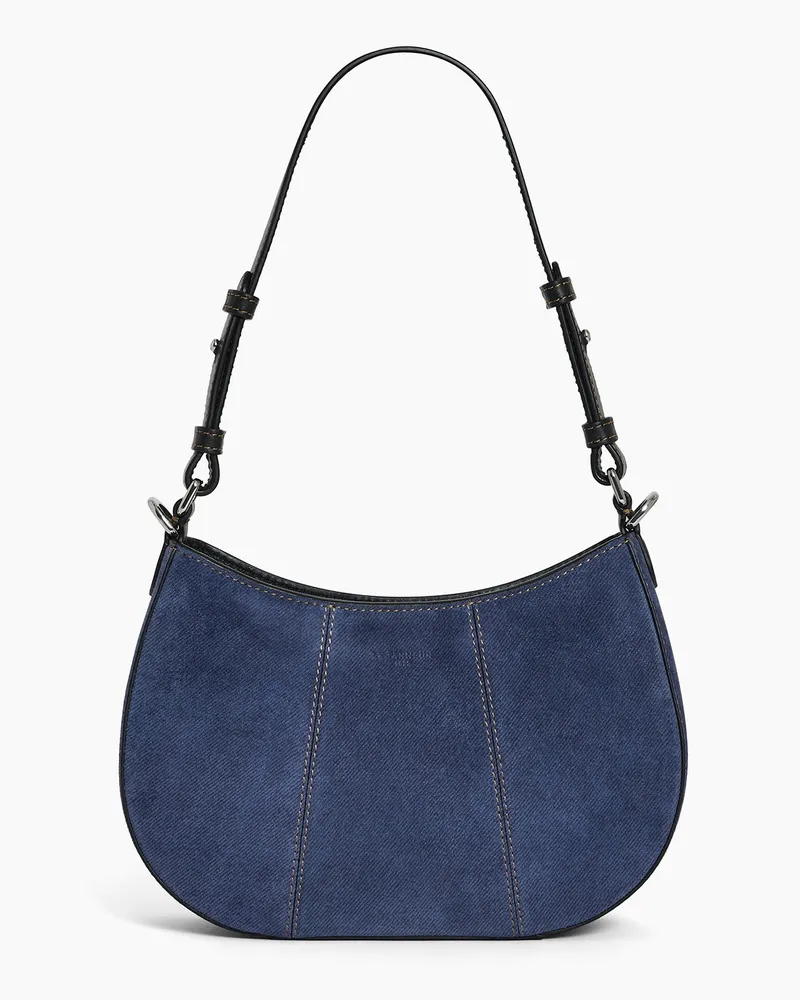 Le Tanneur Kleine, halbmondförmige Tasche Juliette aus Wildleder in Denim-Optik Black
