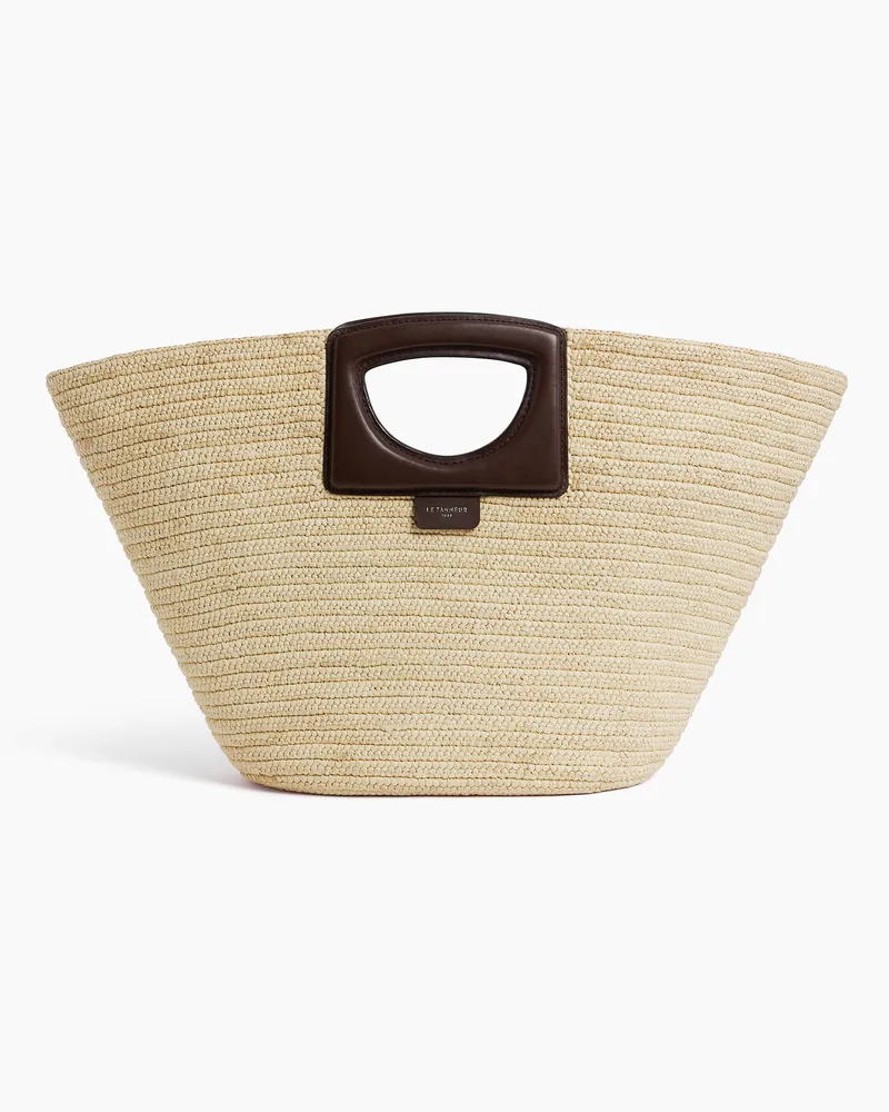 Le Tanneur Große Tote-Bag aus natürlichem Raffia und glattem pflanzlichem Leder Beige