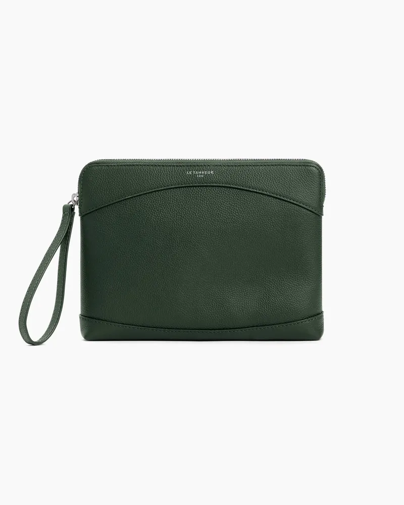 Le Tanneur Kleine Tasche aus genarbtem Leder mit Reißverschluss Grün