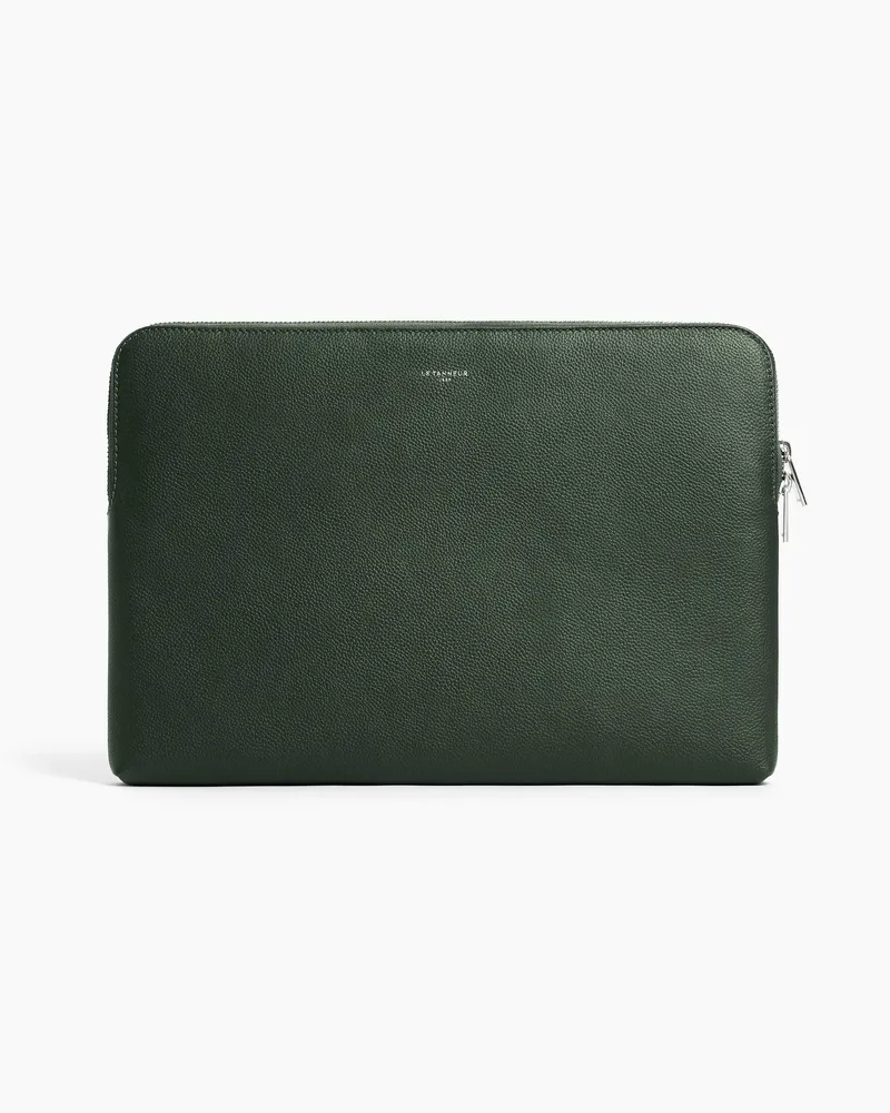 Le Tanneur 14-Zoll-Laptoptasche aus genarbtem Leder Grün