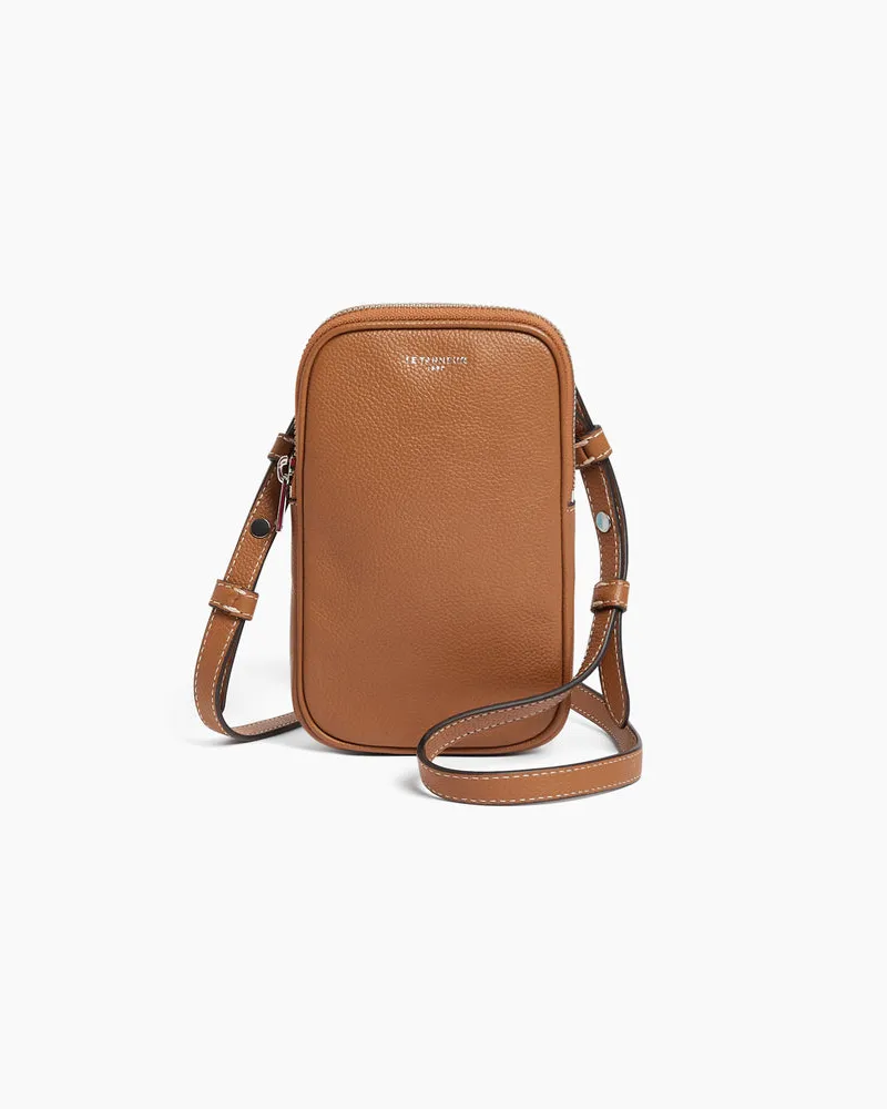 Le Tanneur Handytasche aus genarbtem Leder Brown
