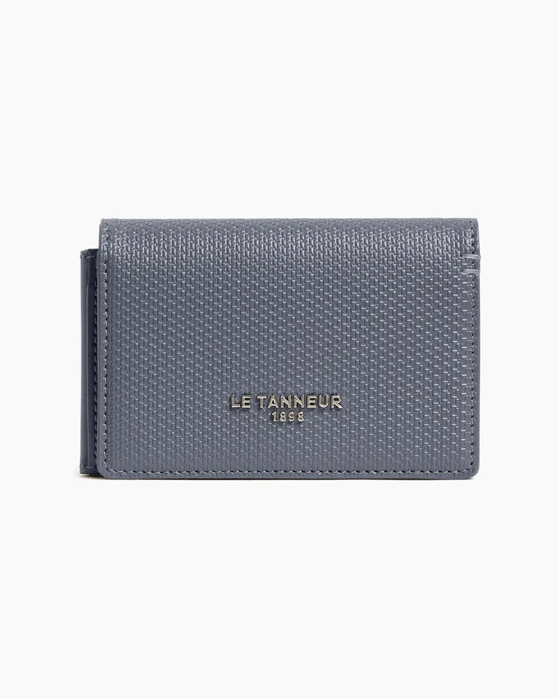 Le Tanneur Bifold-Kartenetui im Querformat Lucien aus Leder mit T-Signatur Stahlblau
