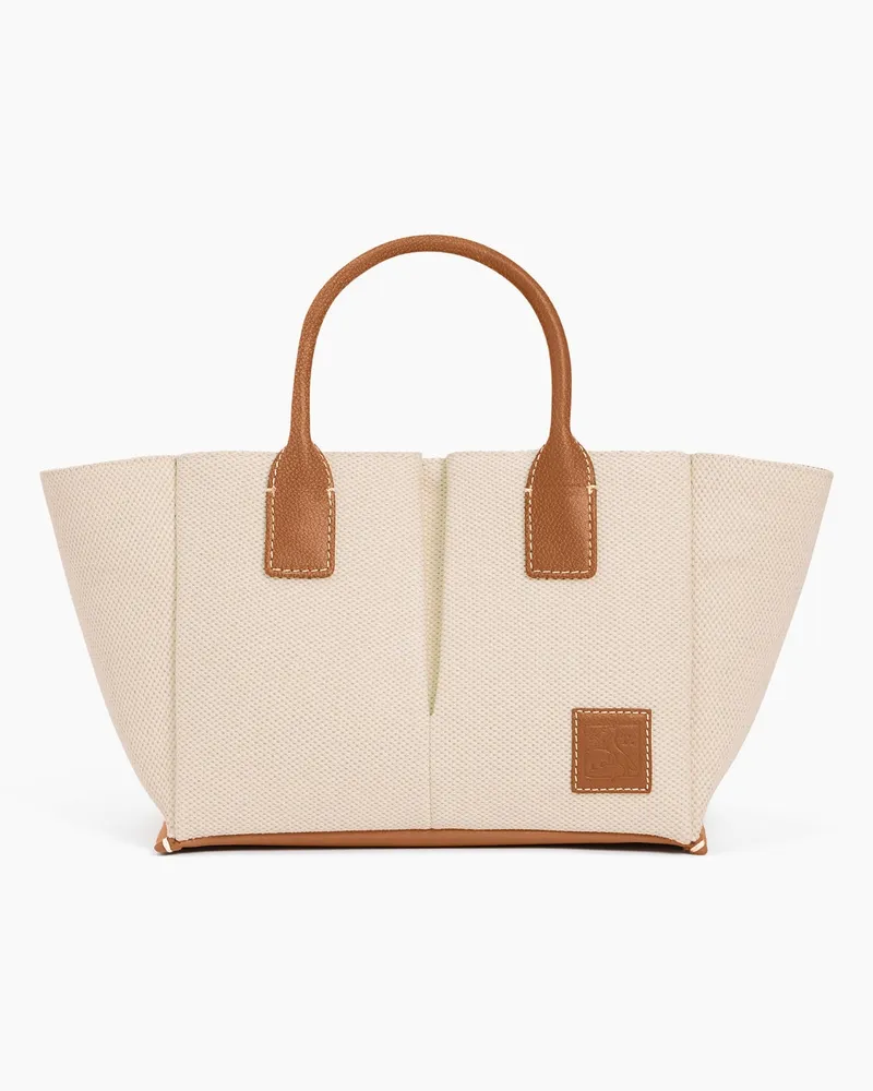 Le Tanneur Kleine Handtasche Elena aus Baumwoll-Canvas und genarbtem Leder Brown