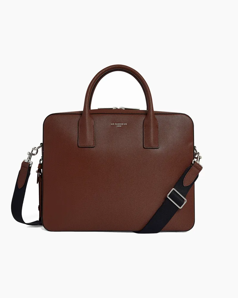 Le Tanneur Dünne Aktentasche Emile 14 Zoll aus T-Signaturleder Brown