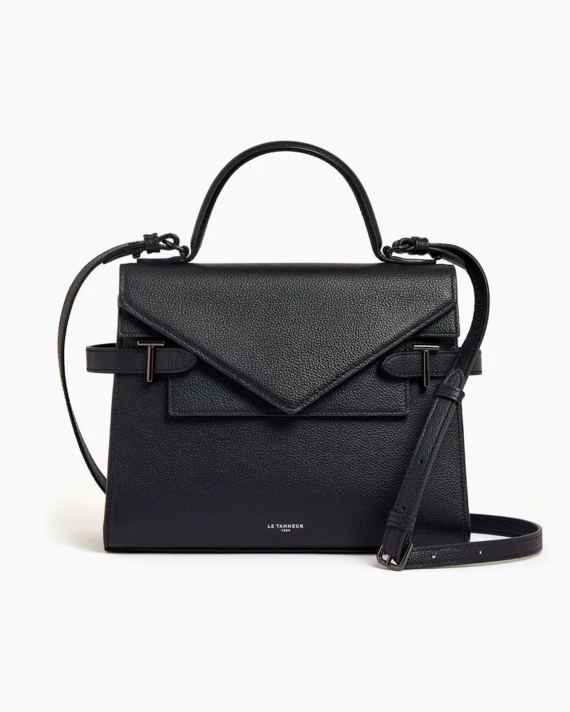 Le Tanneur Mittelgroße Handtasche Emilie aus genarbtem Leder mit Doppelklappe Black