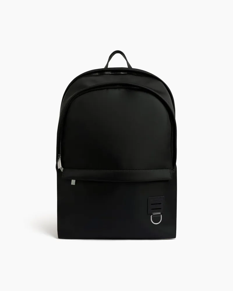 Le Tanneur Rucksack mit Reißverschluss Basile aus Nylongewebe und Glattleder Black
