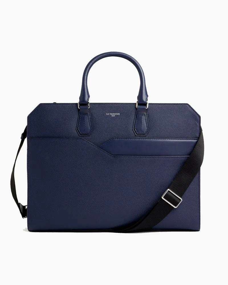 Le Tanneur Aktentasche Gaston aus genarbtem Kreuzleder 15-Zoll Blue
