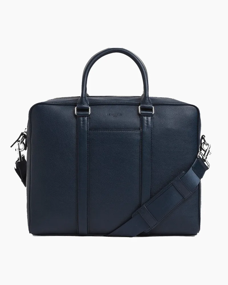 Le Tanneur 17" Charles Aktentasche aus genarbtem Leder mittleres Modell Blue