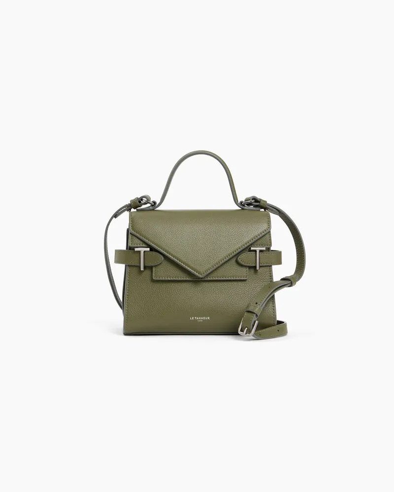 Le Tanneur Kleine Handtasche Emilie aus genarbtem Leder mit Doppelklappe Green