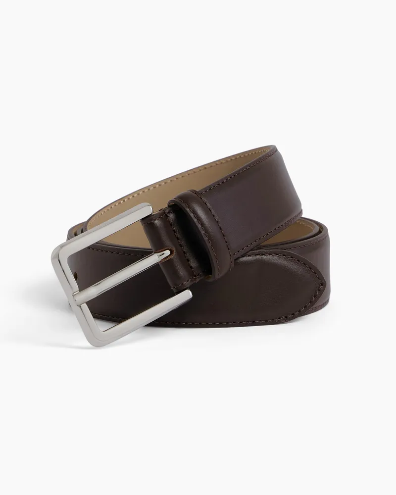 Le Tanneur Herrengürtel mit rechteckiger Schnalle aus glattem Leder Brown