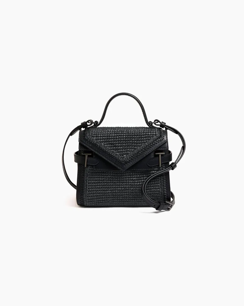 Le Tanneur Kleine Handtasche Emilie mit doppeltem Umschlag, aus Glattleder in Raffia-Optik Black