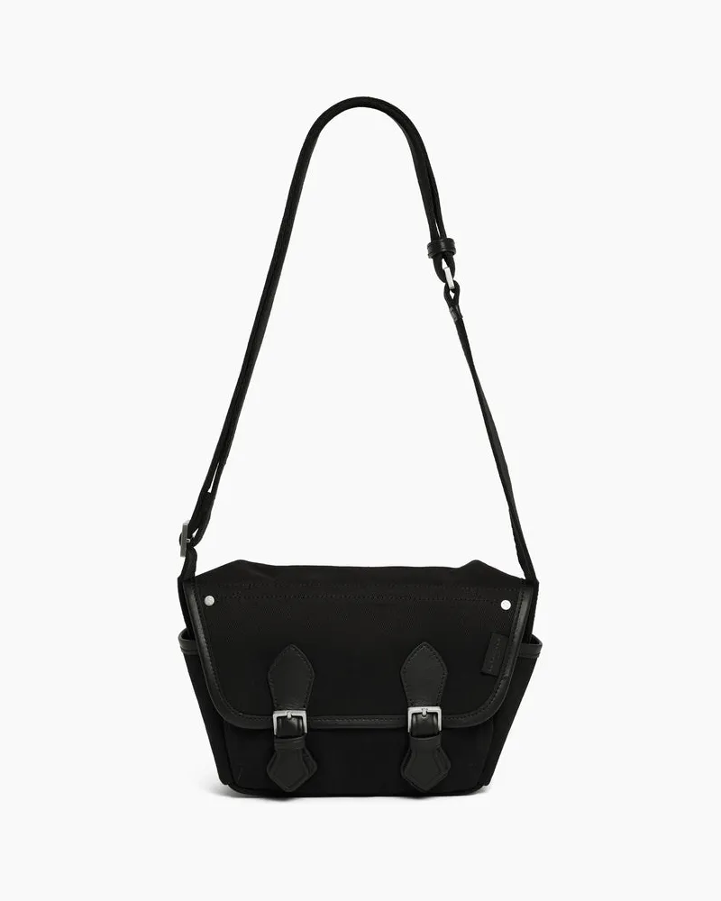 Le Tanneur Kleine Umhängetasche Solveig aus Baumwoll-Canvas und Glattleder Black