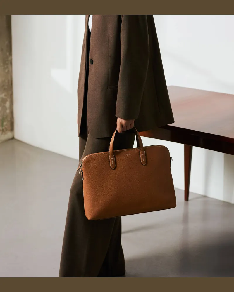 Le Tanneur Aktentasche Sophie 15 Zoll aus genarbtem Leder mit 1 Faltfach Brown