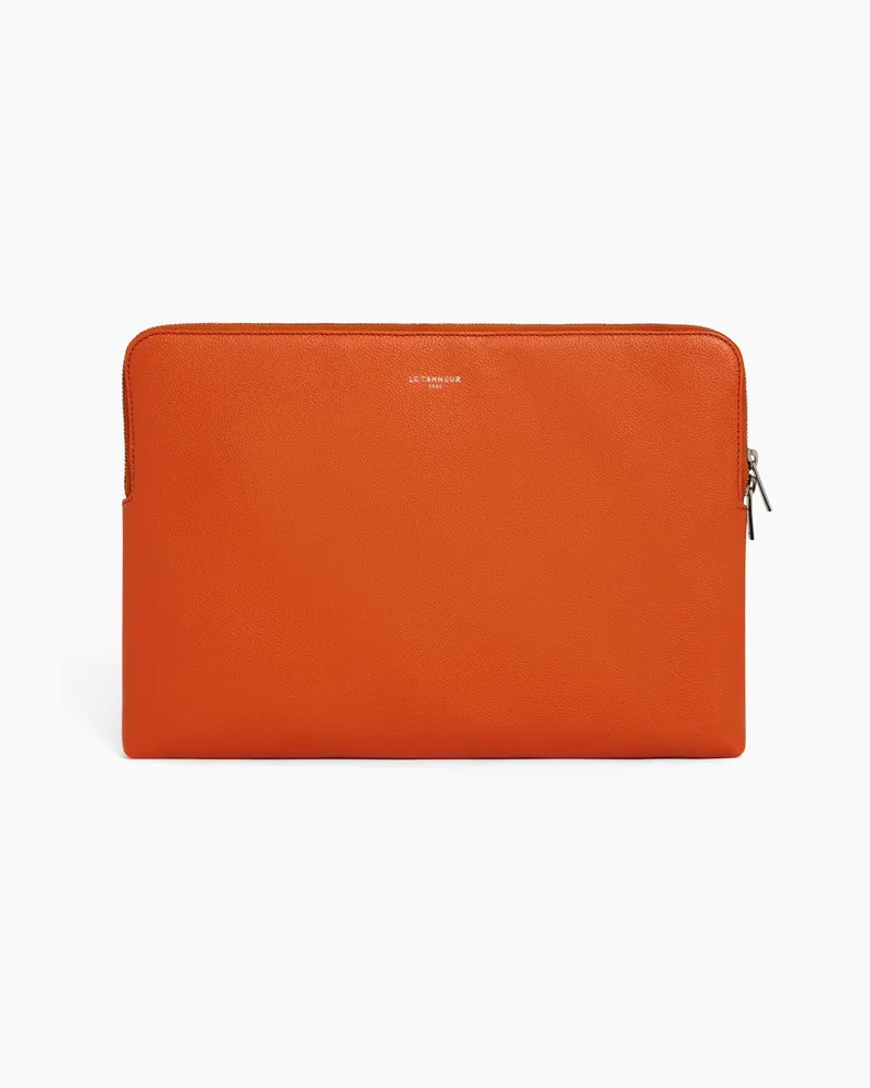 Le Tanneur 14-Zoll-Laptoptasche aus genarbtem Leder Orange