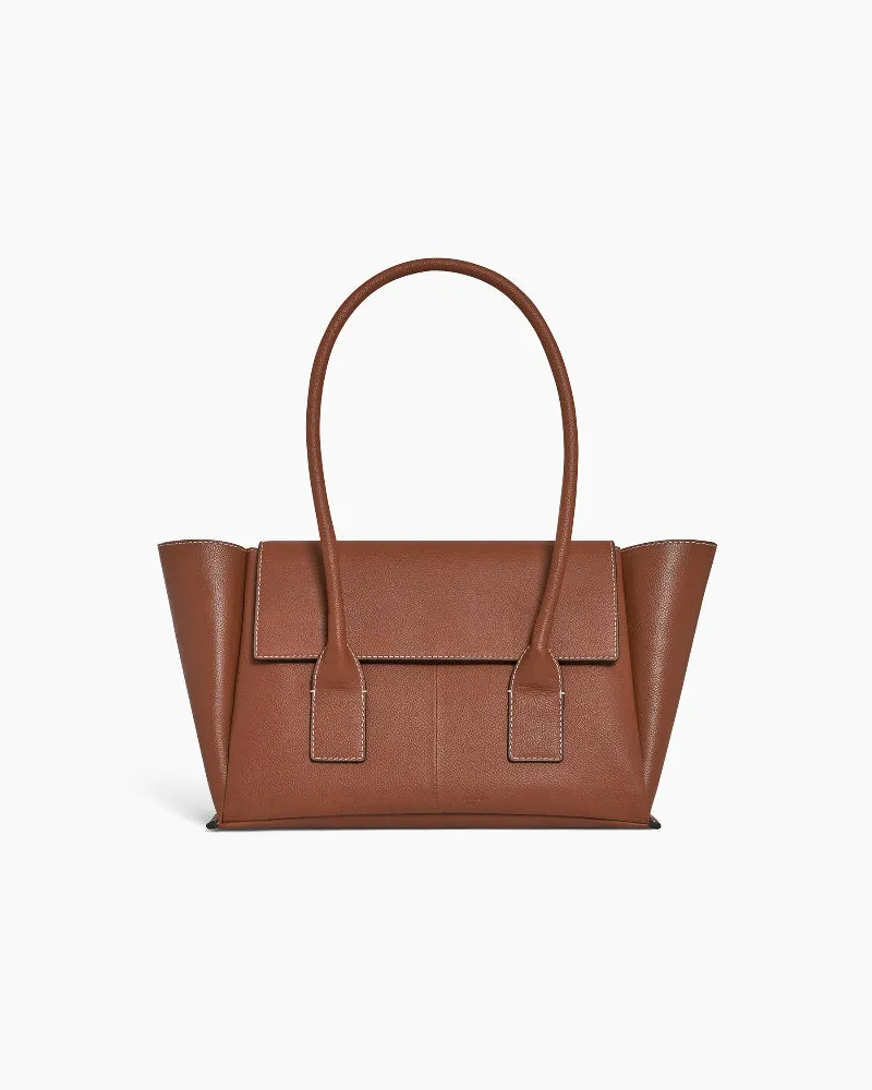 Le Tanneur Mittelgroße Tragetasche Elena mit Umschlag, aus genarbtem Leder Brown