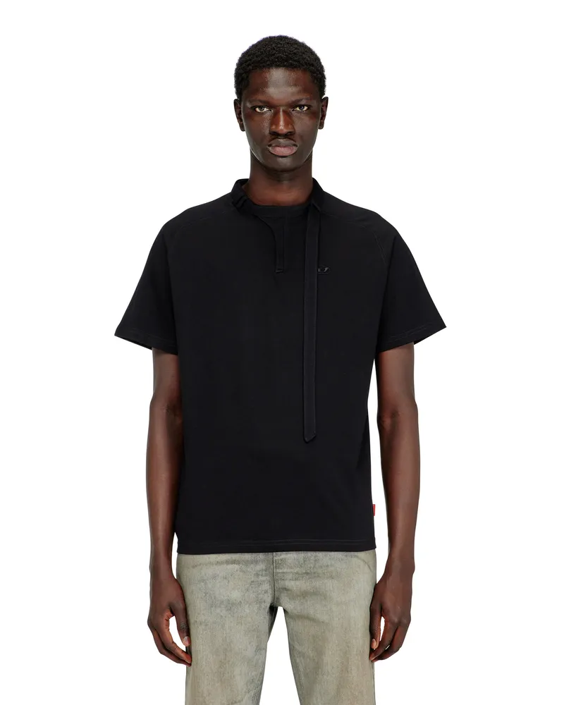 Diesel T-Shirt mit Biker-Halsriemen - T-Shirts - Herren - Schwarz Schwarz