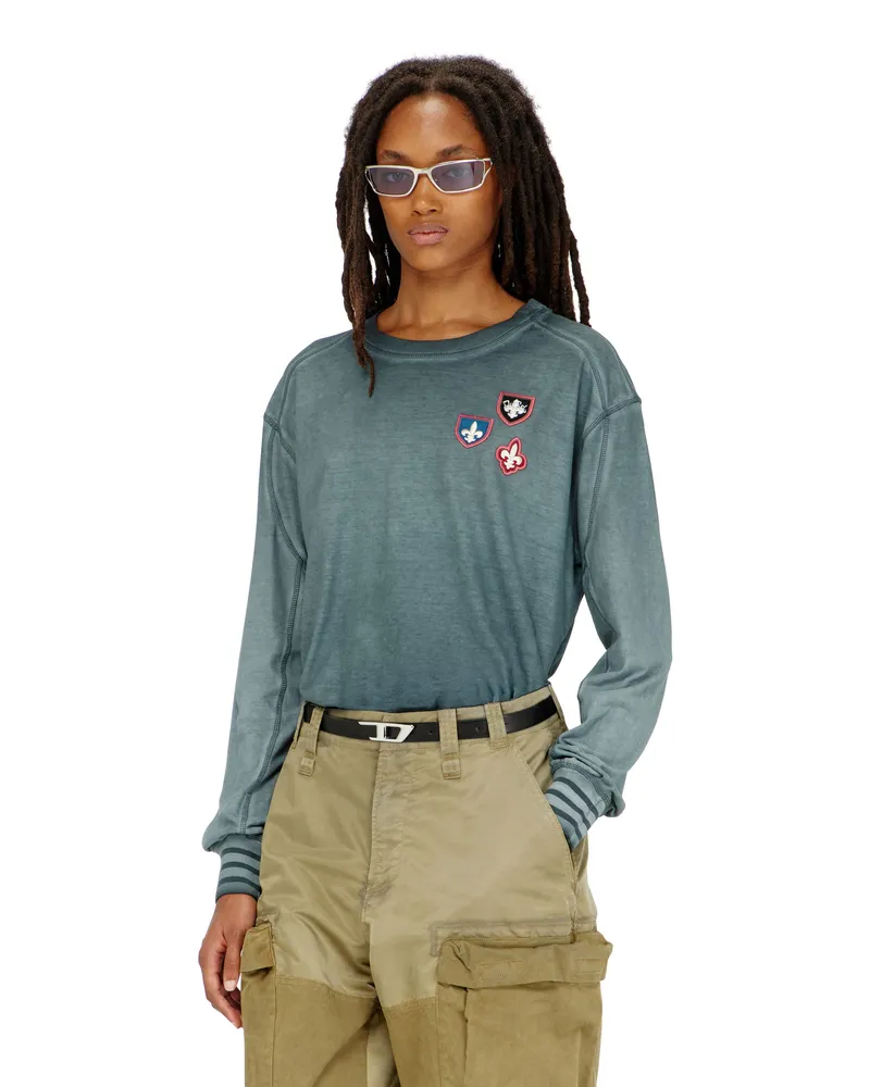 Diesel T-Shirt mit Patches und Mikrowaffel-Einsätzen - T-Shirts - Damen - Blau Blau