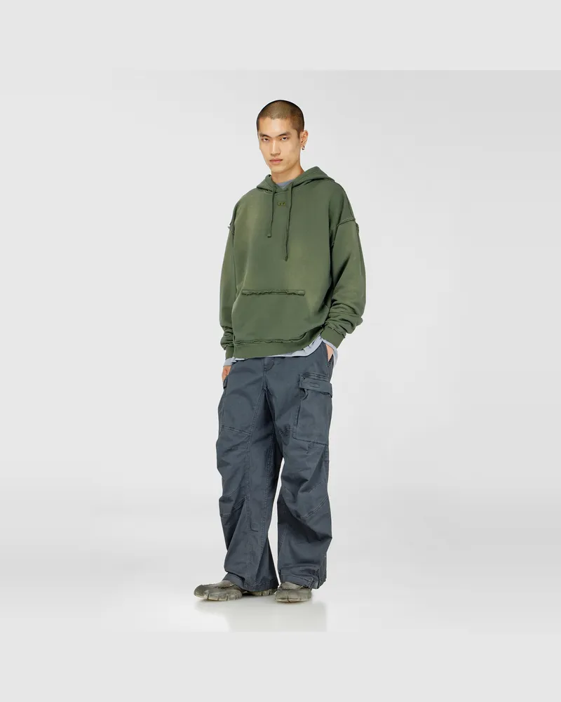 Diesel Verblasster Baumwoll-Hoodie mit ausgefransten Details - Sweatshirts - Herren - Grün Grün
