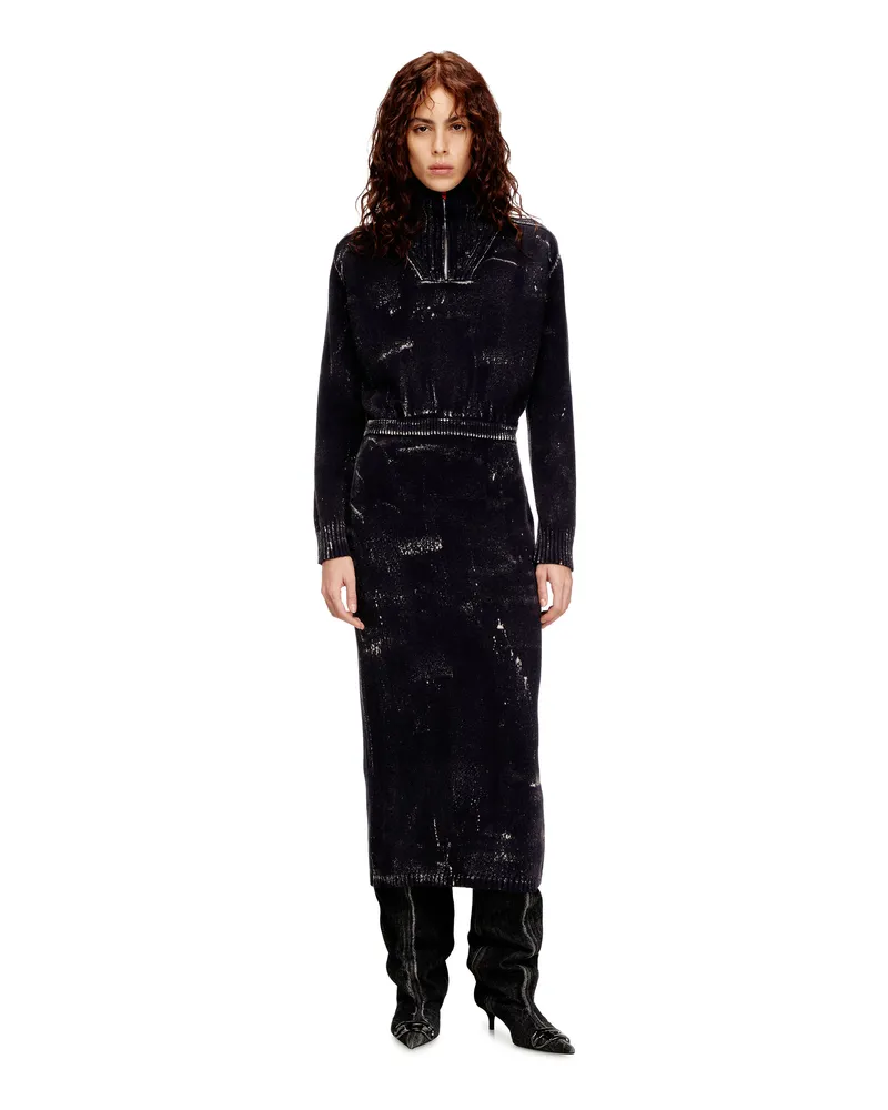 Diesel Midikleid aus behandeltem Wollmischgewebe-Strick - Kleider - Damen - Schwarz Schwarz