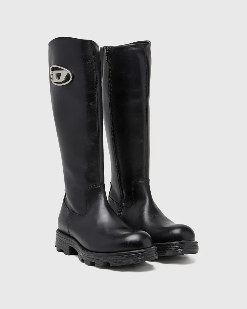 Diesel D-Hammer-Kniehohe Stiefel aus Leder - Stiefel - Damen - Schwarz Schwarz