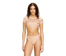 Bauchfreies T-Shirt mit Metallic-Effekt - Oberteile - Damen - Rosa